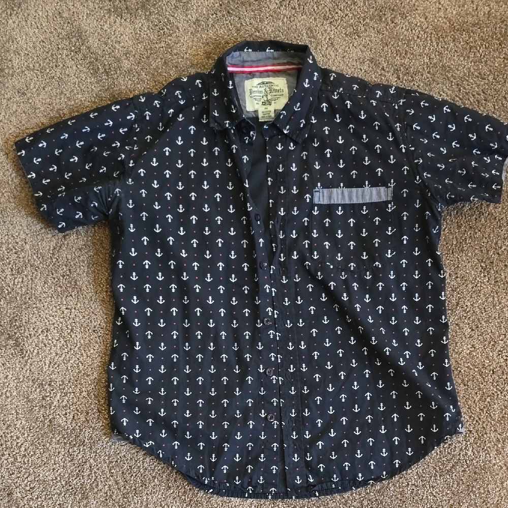 Anchor Pattern Men's Casual Shirt - Navy